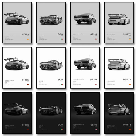 Black and White Car Posters - Home Decor
